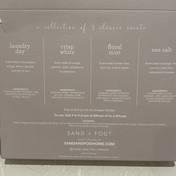 Sand + Fog Diffuser Oils Laundry Day Crisp White Floral Mist Sea Salt 4 Pack NEW - Picture 3 of 3